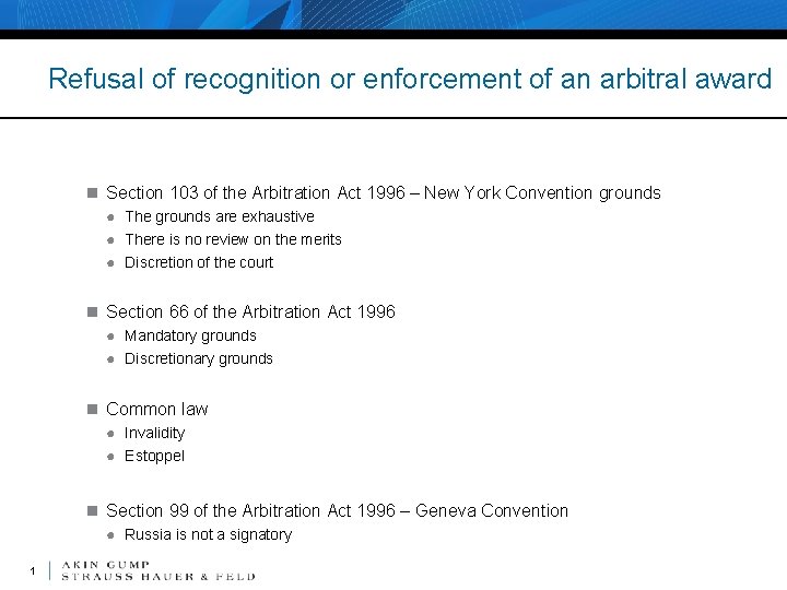 Refusal of recognition or enforcement of an arbitral award n Section 103 of the