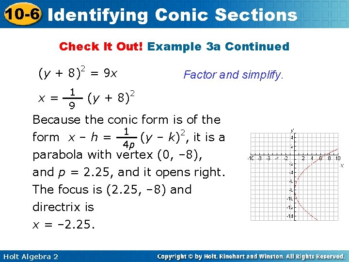 10 -6 Identifying Conic Sections Check It Out! Example 3 a Continued (y +