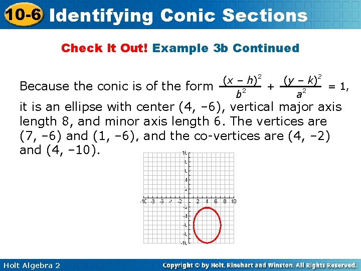 10 -6 Identifying Conic Sections Check It Out! Example 3 b Continued Because the