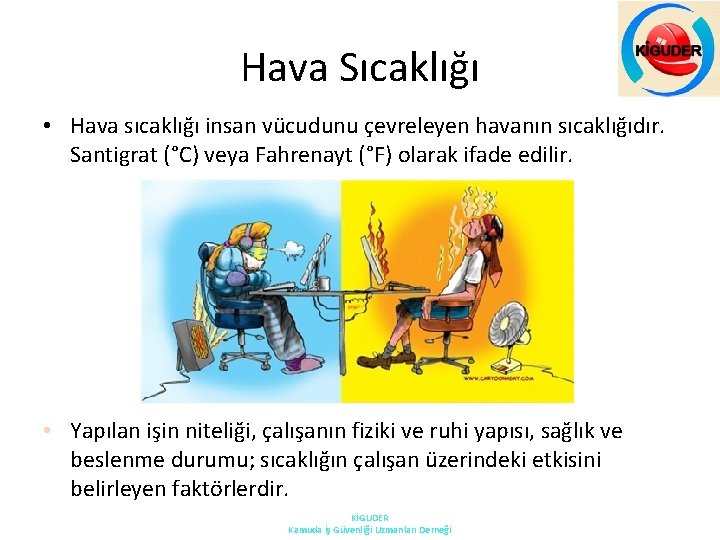 Hava Sıcaklığı • Hava sıcaklığı insan vücudunu çevreleyen havanın sıcaklığıdır. Santigrat (°C) veya Fahrenayt