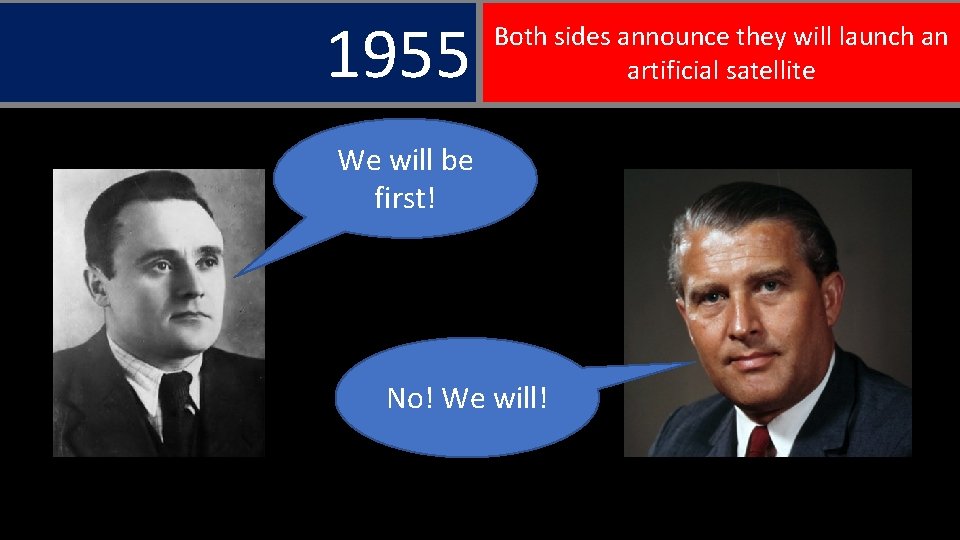 1955 Both sides announce they will launch an artificial satellite We will be first!