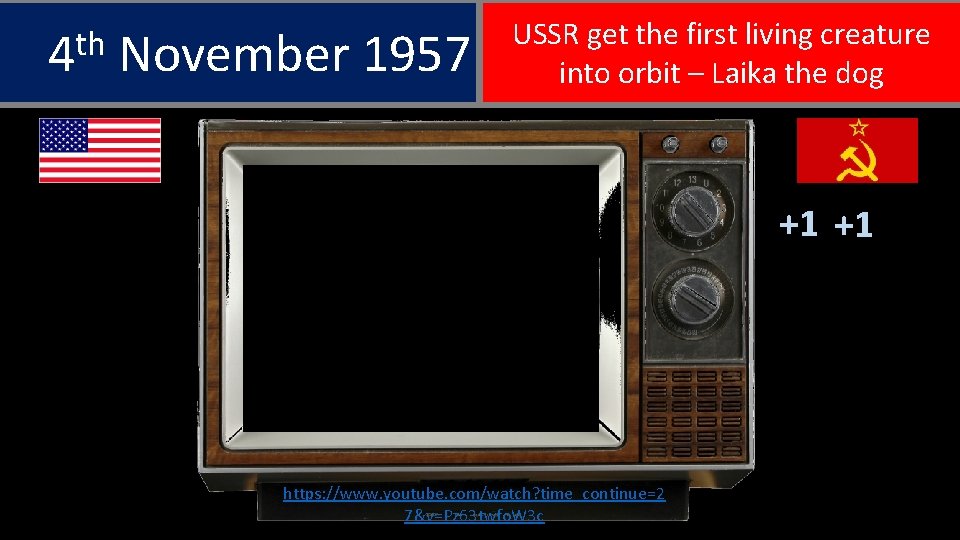 th 4 November 1957 USSR get the first living creature into orbit – Laika