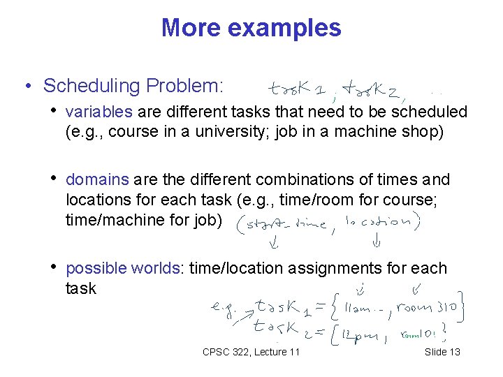 More examples • Scheduling Problem: • variables are different tasks that need to be