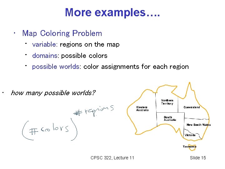 More examples…. • Map Coloring Problem • variable: regions on the map • domains:
