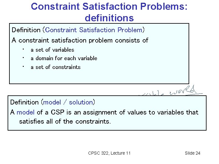 Constraint Satisfaction Problems: definitions Definition (Constraint Satisfaction Problem) A constraint satisfaction problem consists of