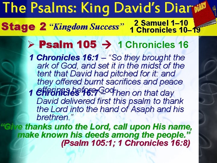 The Psalms: King David’s Diary Stage 2 Samuel 1– 10 “Kingdom Success” 2 1