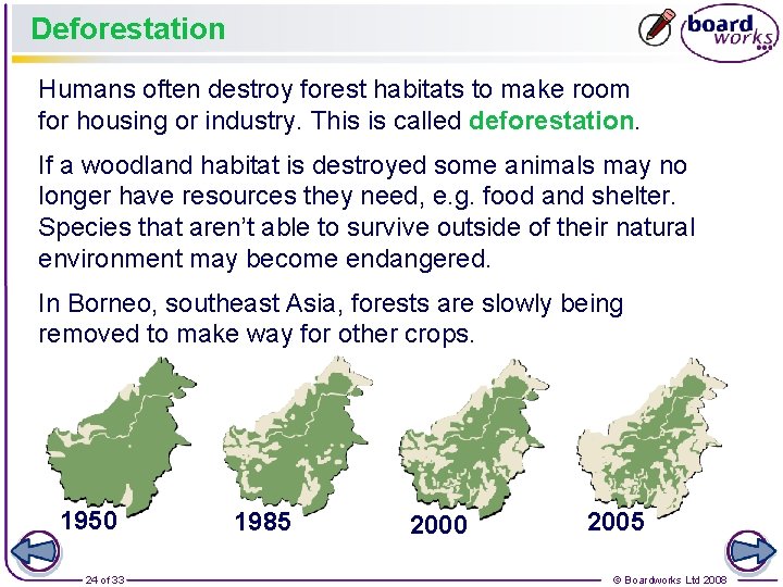 Deforestation Humans often destroy forest habitats to make room for housing or industry. This