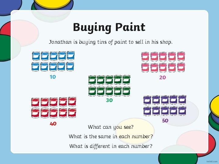 Buying Paint Jonathan is buying tins of paint