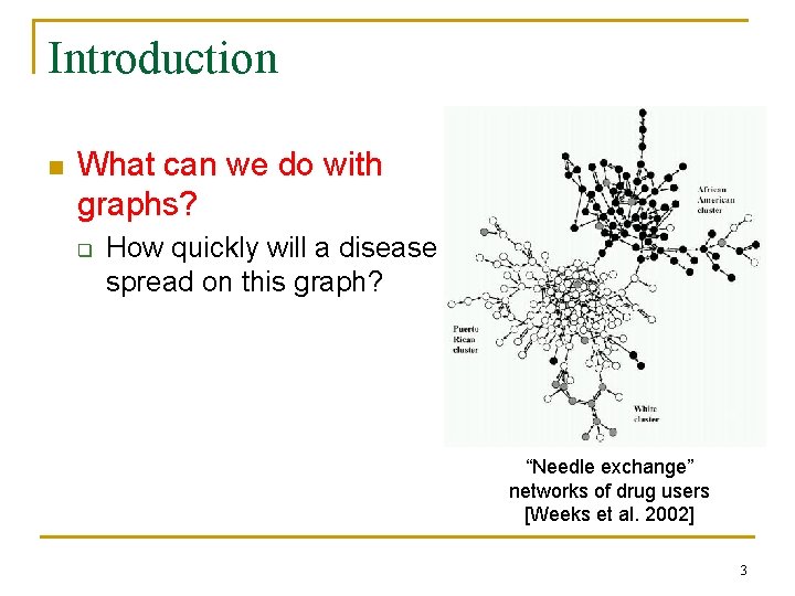 Introduction n What can we do with graphs? q How quickly will a disease