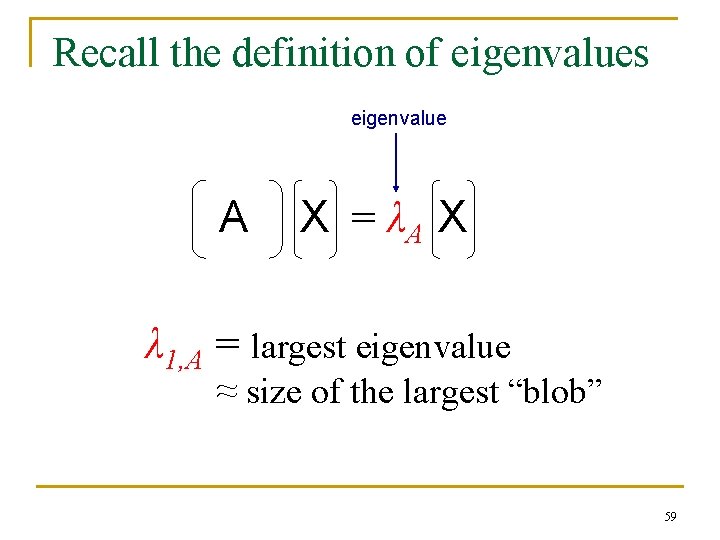 Recall the definition of eigenvalues eigenvalue A X = λA X λ 1, A