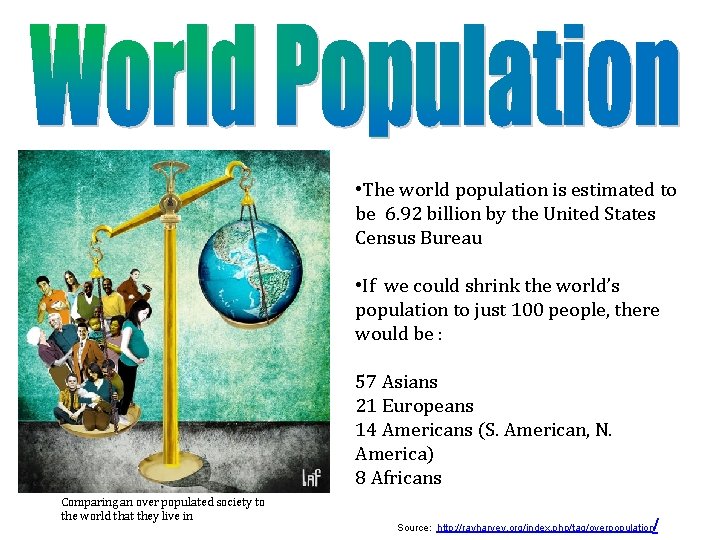  • The world population is estimated to be 6. 92 billion by the