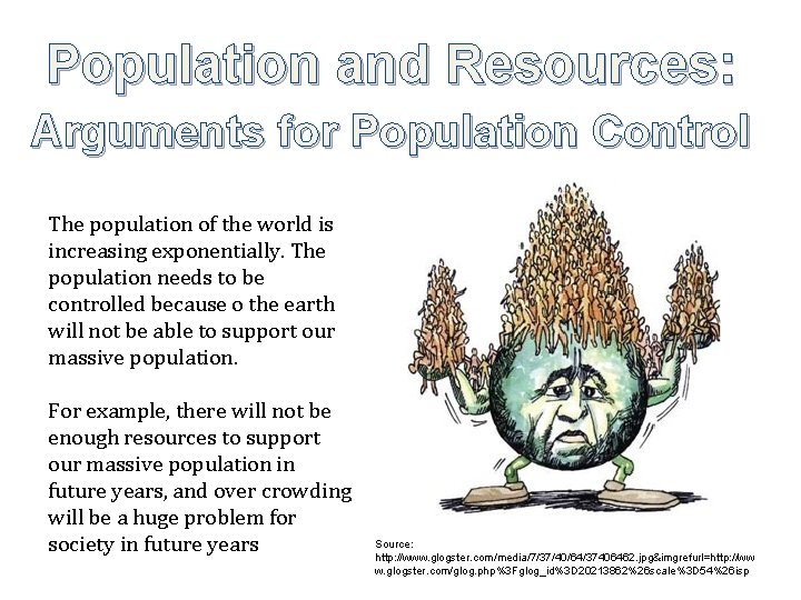 Population and Resources: Arguments for Population Control The population of the world is increasing