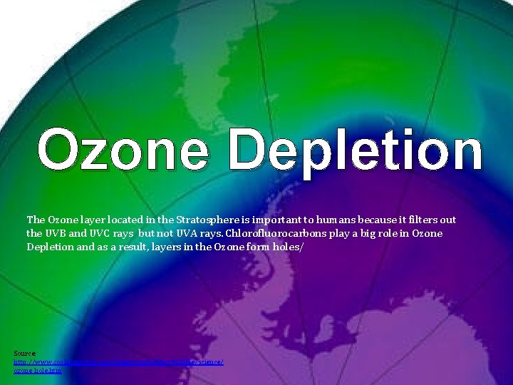 Ozone Depletion The Ozone layer located in the Stratosphere is important to humans because
