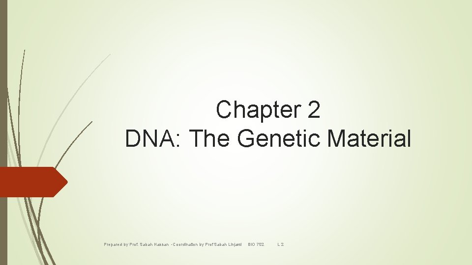 Chapter 2 DNA: The Genetic Material Prepared by Prof. Sabah Hassan -Coordination by Prof