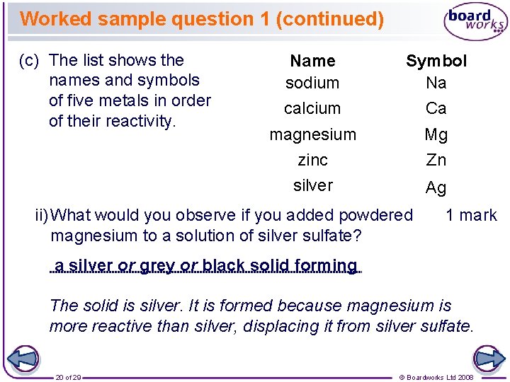 Worked sample question 1 (continued) (c) The list shows the names and symbols of