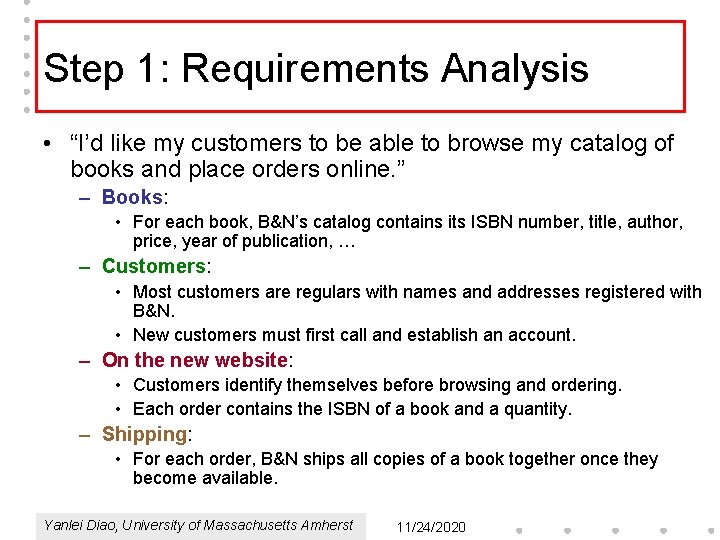 Step 1: Requirements Analysis • “I’d like my customers to be able to browse