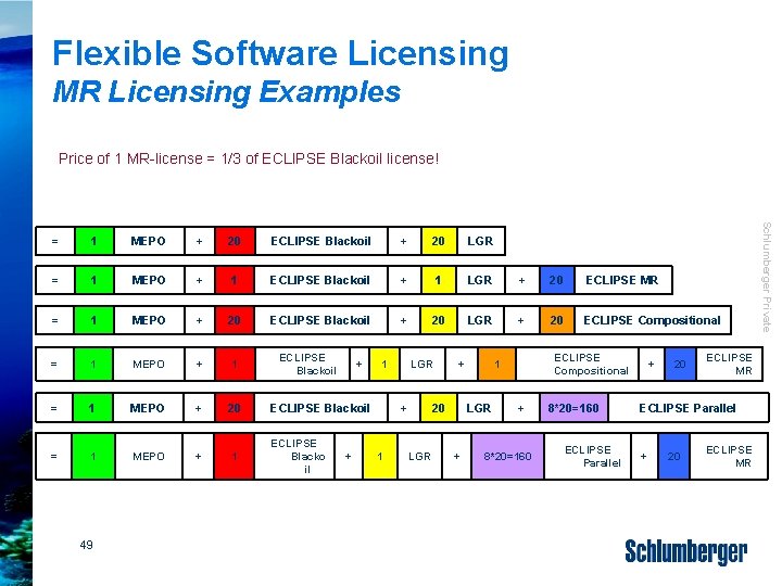 Flexible Software Licensing MR Licensing Examples Price of 1 MR-license = 1/3 of ECLIPSE