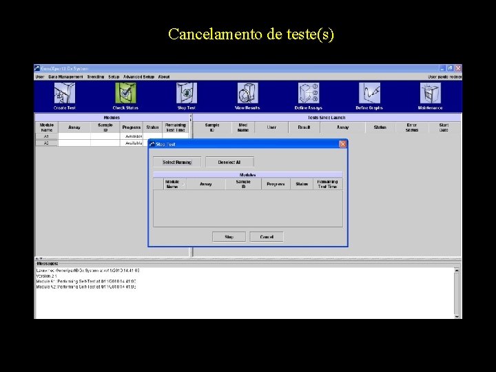 Cancelamento de teste(s) 