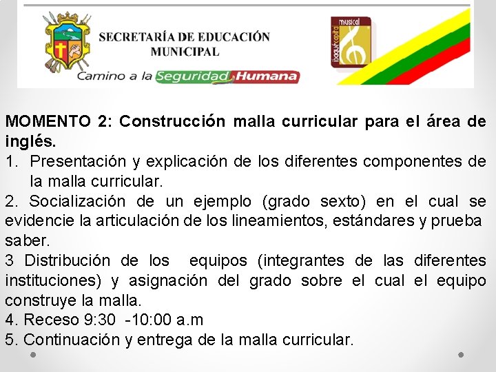 MOMENTO 2: Construcción malla curricular para el área de inglés. 1. Presentación y explicación