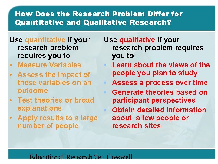 How Does the Research Problem Differ for Quantitative and Qualitative Research? Use quantitative if