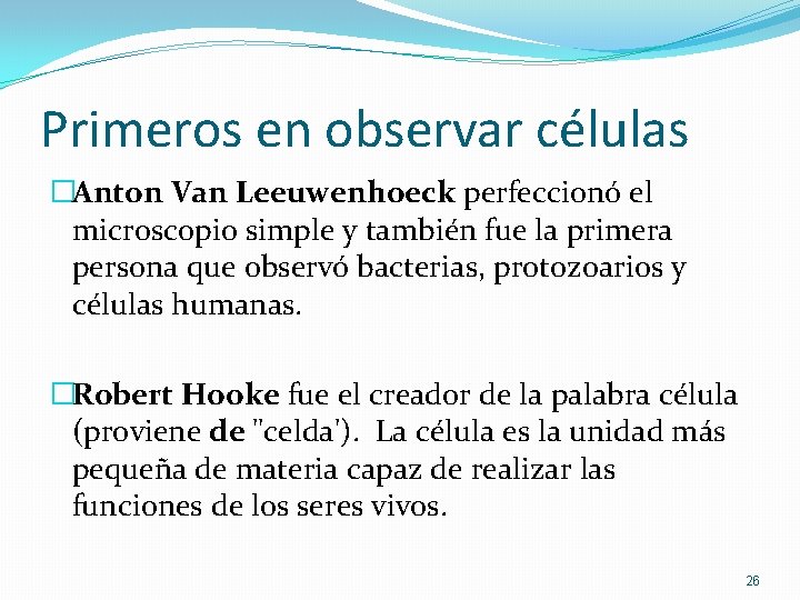 Primeros en observar células �Anton Van Leeuwenhoeck perfeccionó el microscopio simple y también fue