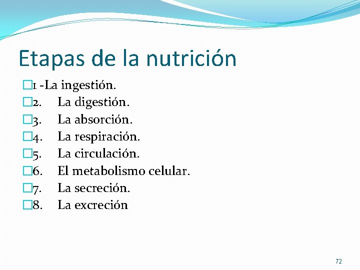 Etapas de la nutrición � 1 -La ingestión. � 2. La digestión. � 3. Etapas de la nutrición � 1 -La ingestión. � 2. La digestión. � 3.