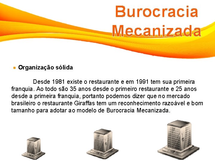 Burocracia Mecanizada Organização sólida Desde 1981 existe o restaurante e em 1991 tem sua