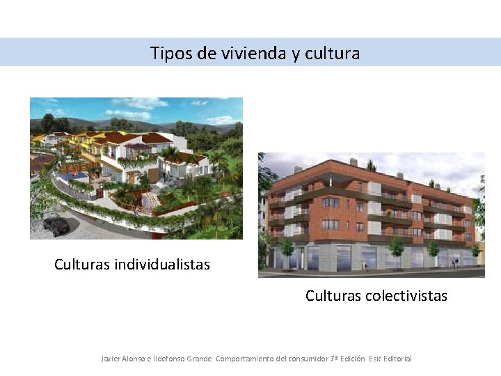 Tipos de vivienda y cultura Culturas individualistas Culturas colectivistas Javier Alonso e Ildefonso Grande.