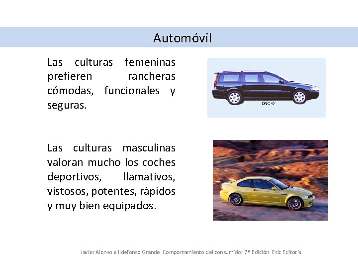 Automóvil Las culturas femeninas prefieren rancheras cómodas, funcionales y seguras. Las culturas masculinas valoran