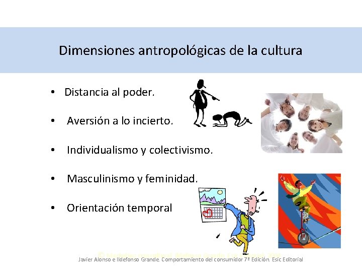 Dimensiones antropológicas de la cultura • Distancia al poder. • Aversión a lo incierto.