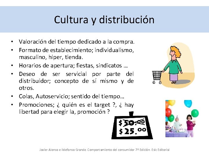 Cultura y distribución • Valoración del tiempo dedicado a la compra. • Formato de