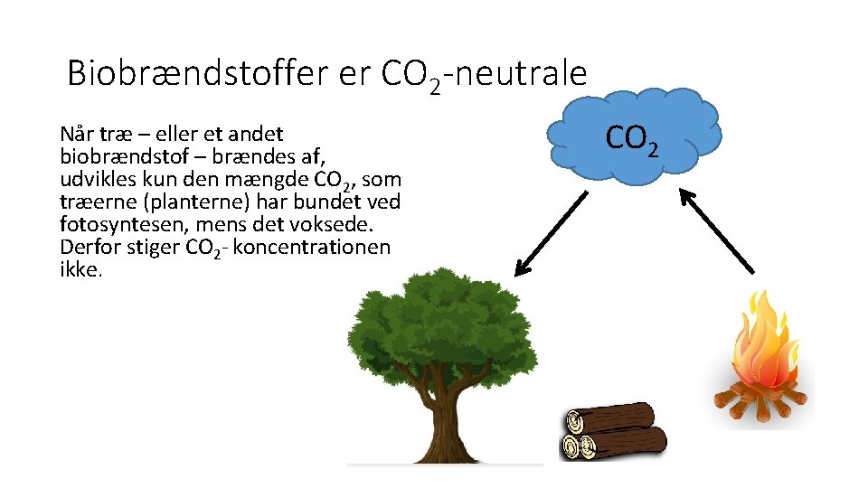 Biobrændstoffer er CO 2 -neutrale Når træ – eller et andet biobrændstof – brændes