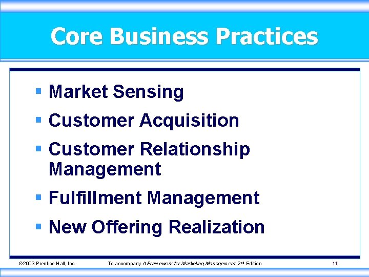 Core Business Practices § Market Sensing § Customer Acquisition § Customer Relationship Management §