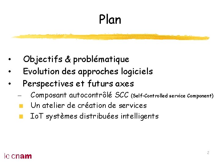 Plan Objectifs & problématique Evolution des approches logiciels Perspectives et futurs axes • •