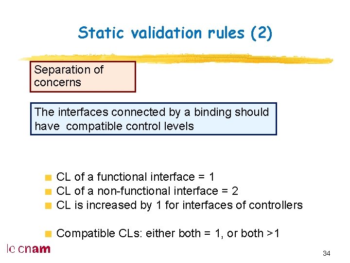 Static validation rules (2) Separation of concerns The interfaces connected by a binding should