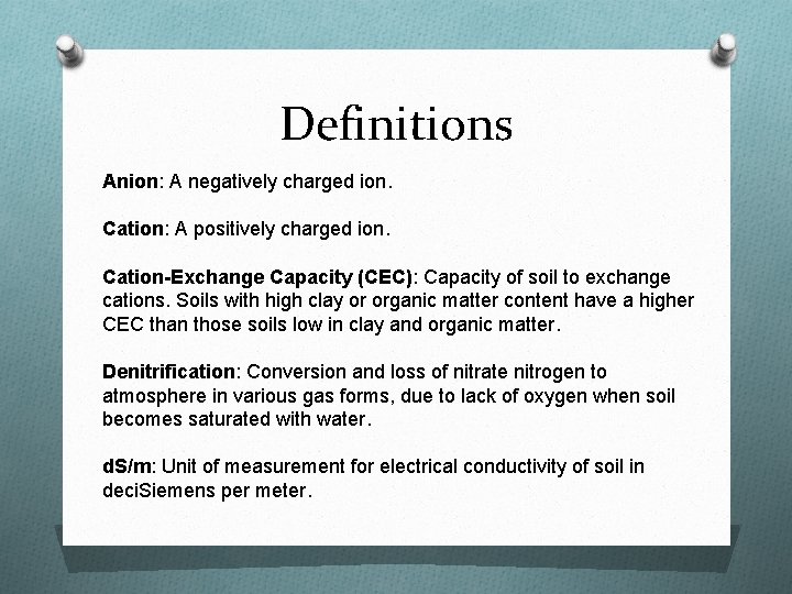 Soil Electrical Conductivity Unit Soil Science Objectives O