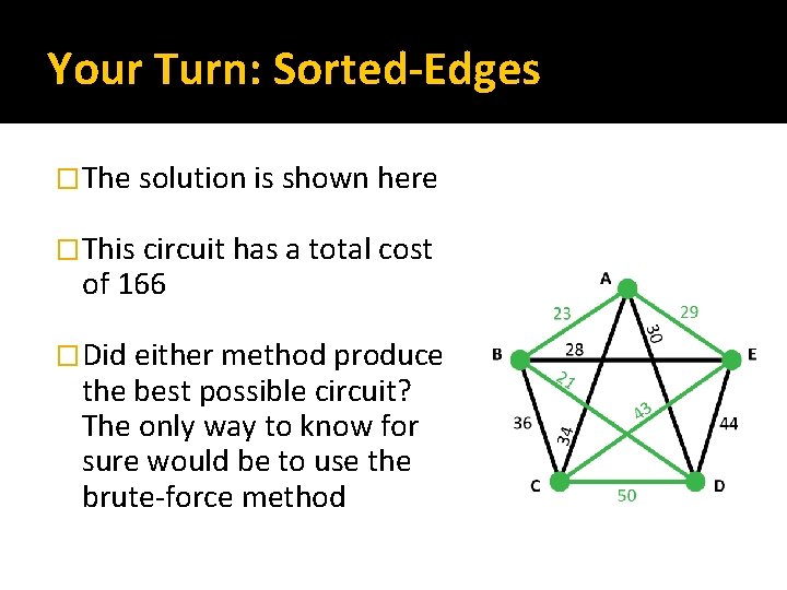 Your Turn: Sorted-Edges �The solution is shown here �This circuit has a total cost