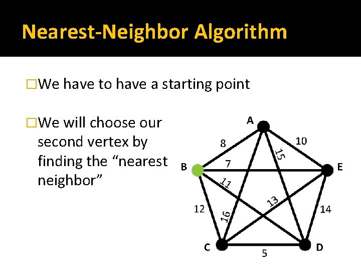 Nearest-Neighbor Algorithm �We have to have a starting point �We will choose our second