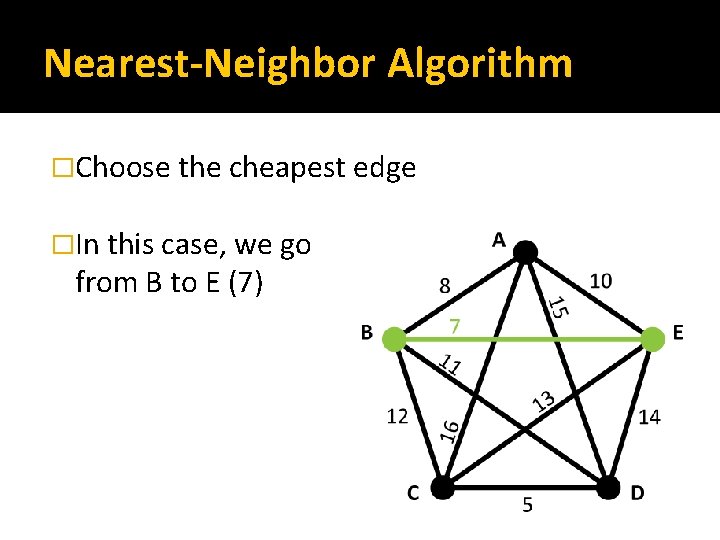 Nearest-Neighbor Algorithm �Choose the cheapest edge �In this case, we go from B to