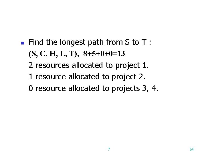 n Find the longest path from S to T : (S, C, H, L,