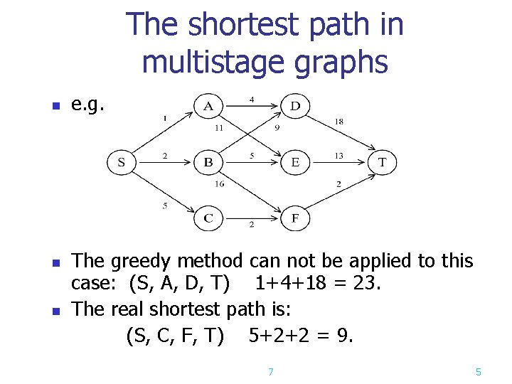 The shortest path in multistage graphs n e. g. The greedy method can not The shortest path in multistage graphs n e. g. The greedy method can not