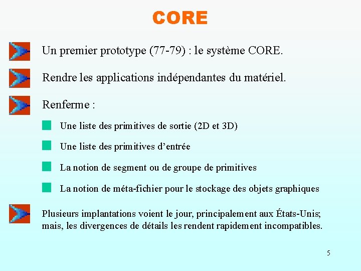 CORE Un premier prototype (77 -79) : le système CORE. Rendre les applications indépendantes