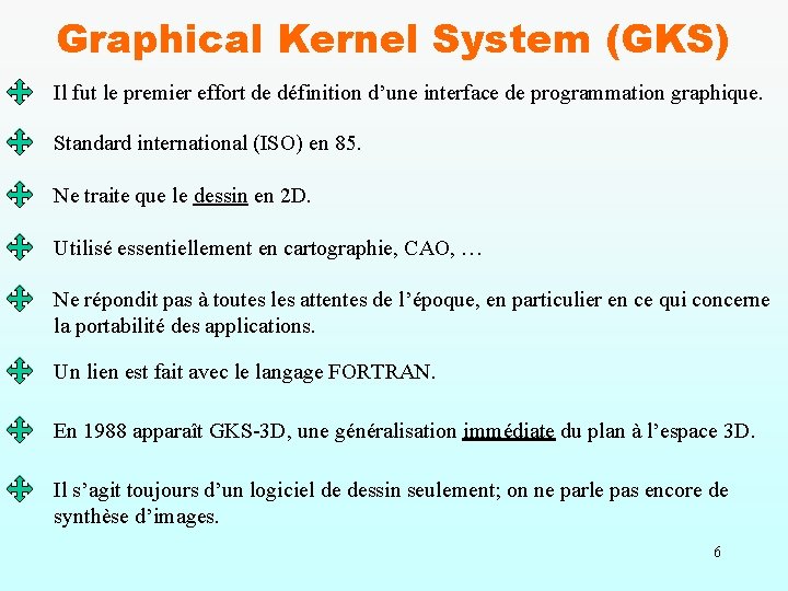 Graphical Kernel System (GKS) Il fut le premier effort de définition d’une interface de