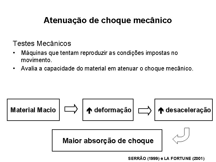 Atenuação de choque mecânico Testes Mecânicos • Máquinas que tentam reproduzir as condições impostas