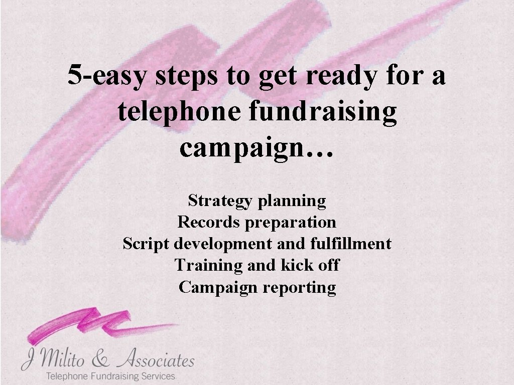 5 -easy steps to get ready for a telephone fundraising campaign… Strategy planning Records