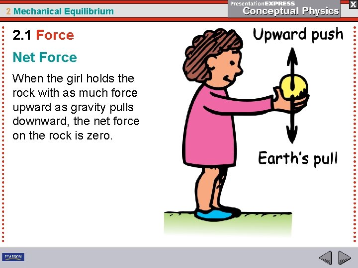 2 Mechanical Equilibrium 2. 1 Force Net Force When the girl holds the rock