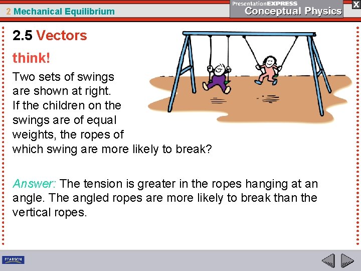 2 Mechanical Equilibrium 2. 5 Vectors think! Two sets of swings are shown at