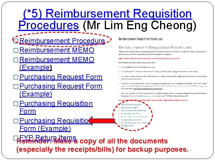 (*5) Reimbursement Requisition Procedures (Mr Lim Eng Cheong) � Reimbursement Procedure � Reimbursement MEMO