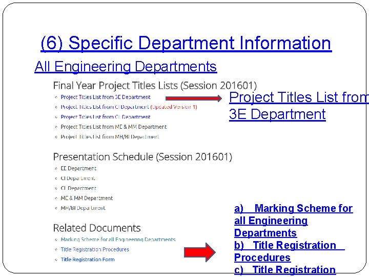 (6) Specific Department Information All Engineering Departments Project Titles List from 3 E Department