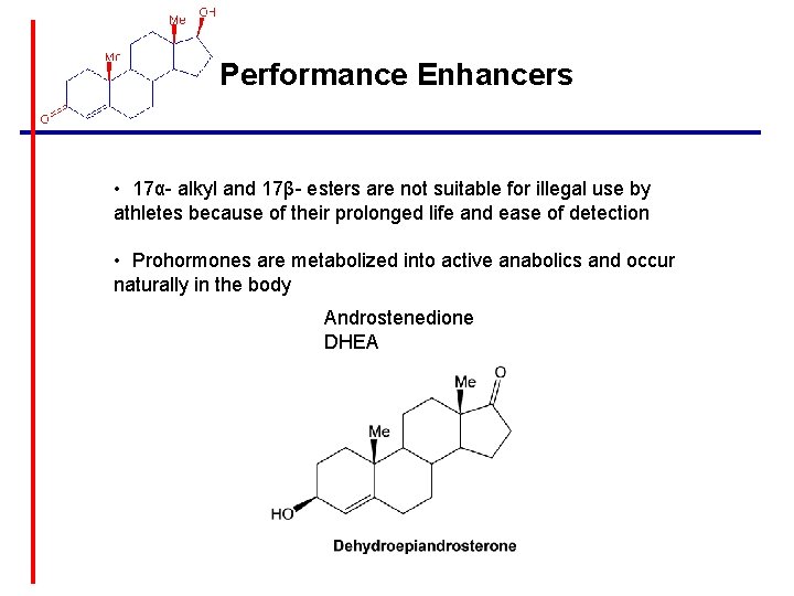 Performance Enhancers • 17α- alkyl and 17β- esters are not suitable for illegal use